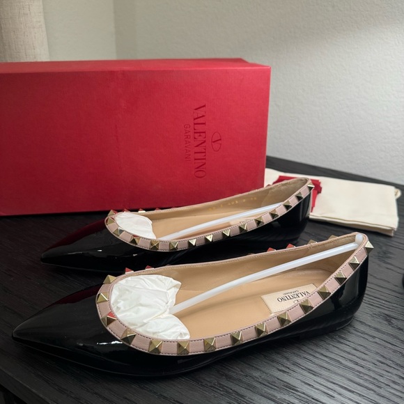 Valentino Garavani Rockstud Ballet Flats Patent Black 38 - Picture 10 of 11